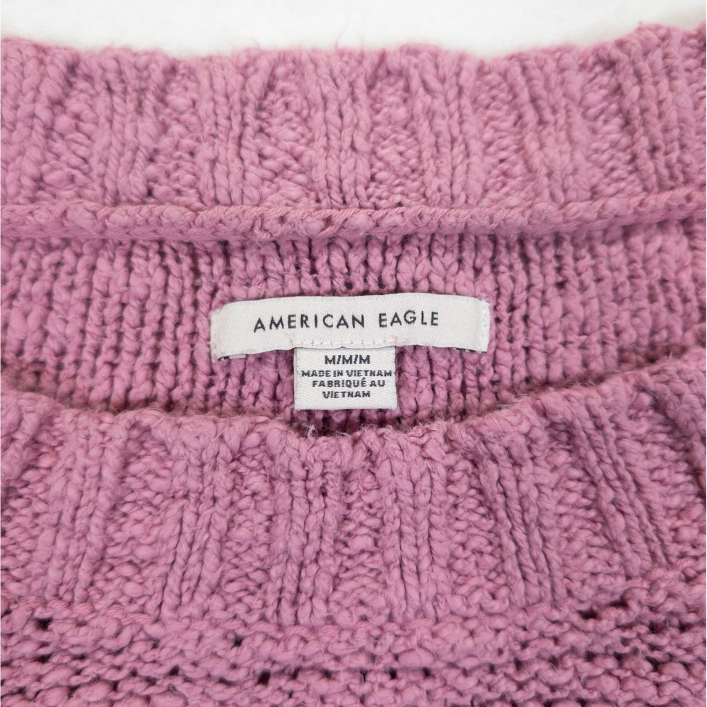 American Eagle Knit Sweater Women M Pink Ribbed Slouchy Soft Girl Cabincore Cozy - Picture 2 of 10